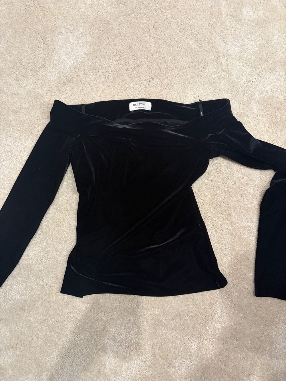 Bailey 44 Black Velvet Off-Shoulder Long Sleeve Top